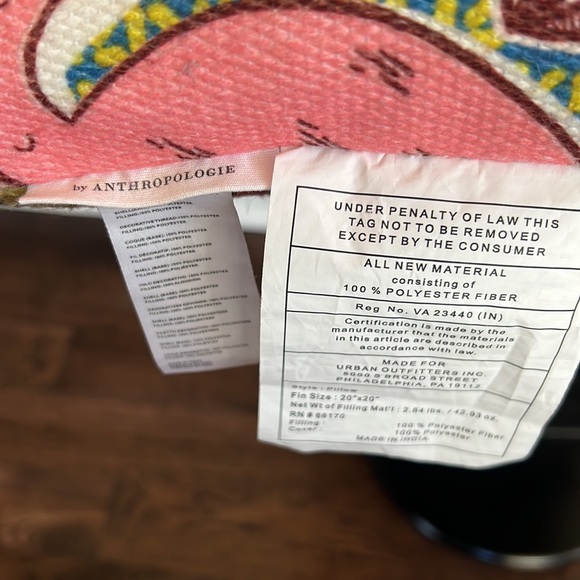 Anthropologie Flamingo Pineapple Reversible Decorative Accent Pillow - Picture 5 of 9